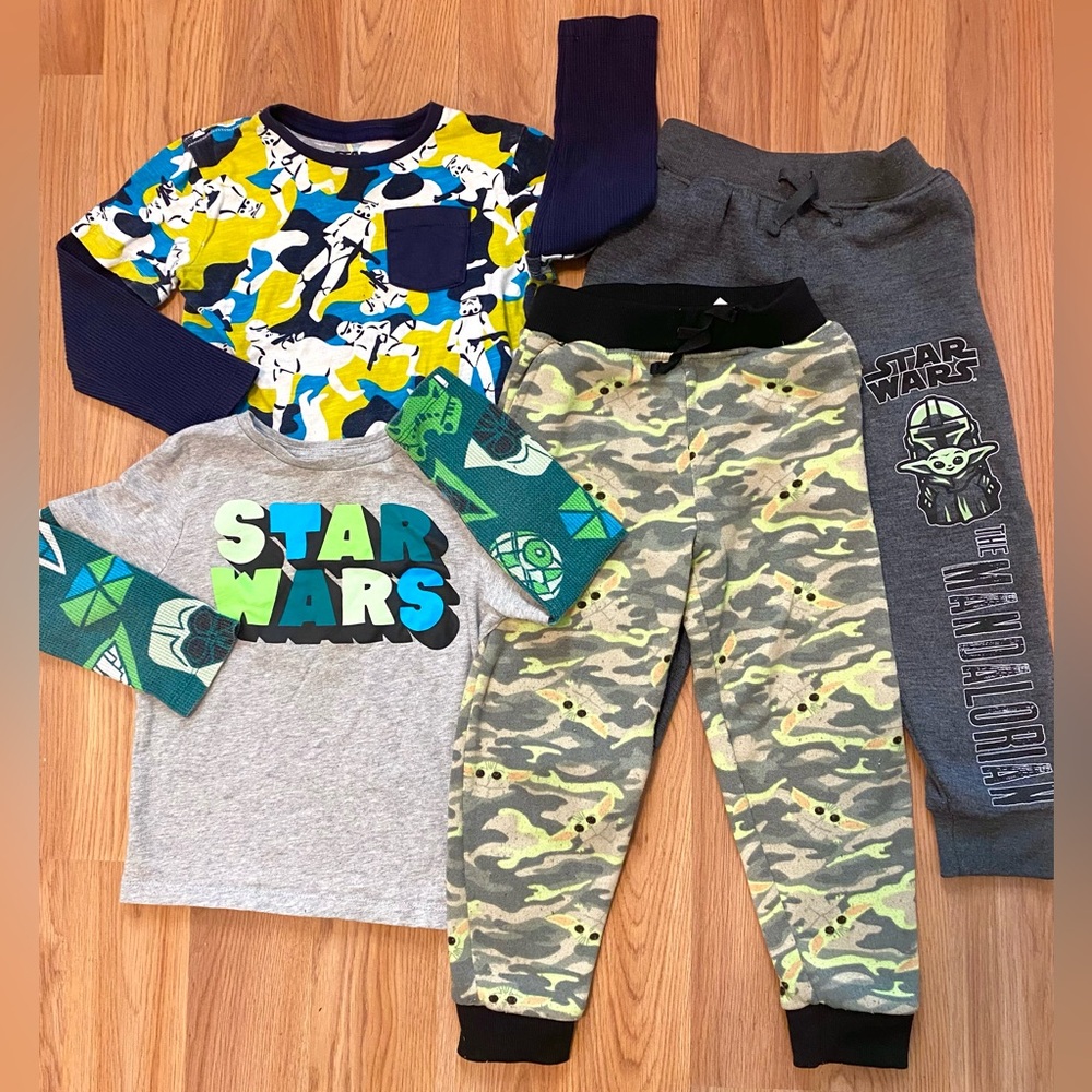 💫🙈STAR WARS BOY BUNDLE SWEATPANTS LONG SLEEVE YODA SIZE 4 TODDLER 4PIECES WINTER